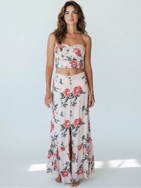 American Eagle Outfitters Blush Floral Button-Front Maxi Sm Skirt, XS top